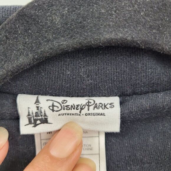 Disney Parks Disneyland Moto Jacket Sweatshirt M Black Sequined Mickey 3D Zip - Picture 16 of 17
